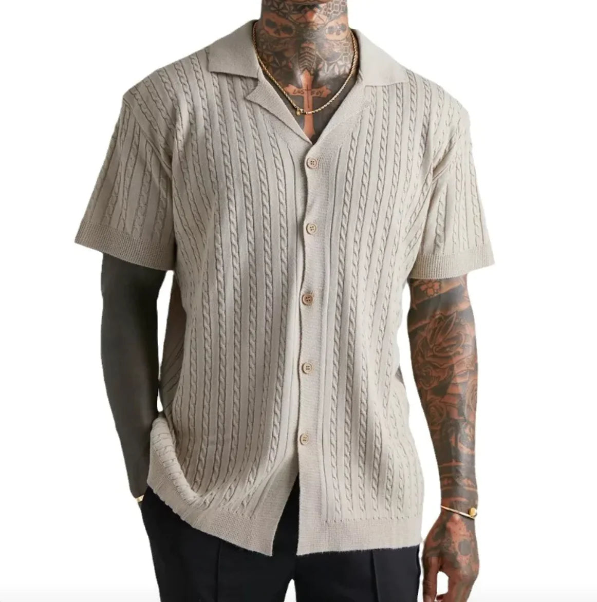 MEN'S KNIT BUTTON-UP SHIRT