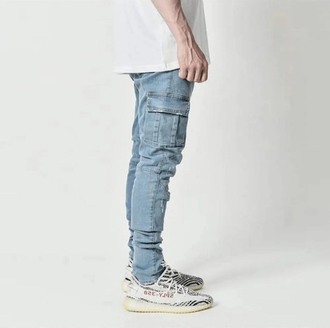 SLIMFIT JEANS CARGO-BLUE&BLACK