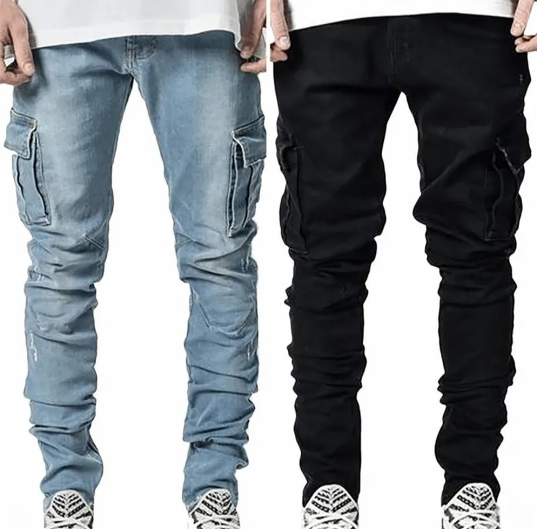 SLIMFIT JEANS CARGO-BLUE&BLACK