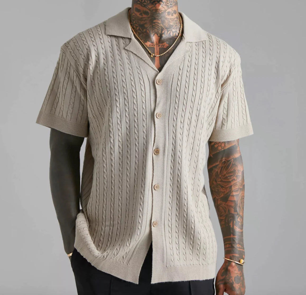 MEN'S KNIT BUTTON-UP SHIRT