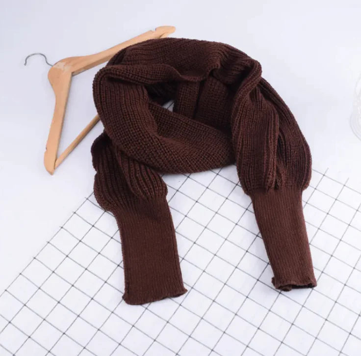 COZY KNIT WOOL SLEEVED SCARF SHAWL