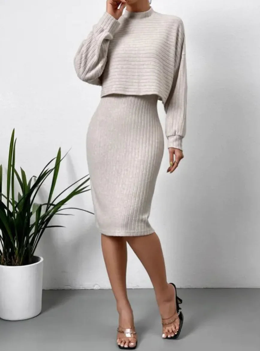 ELEGANT RIBBED KNIT TWO-PIECE SET