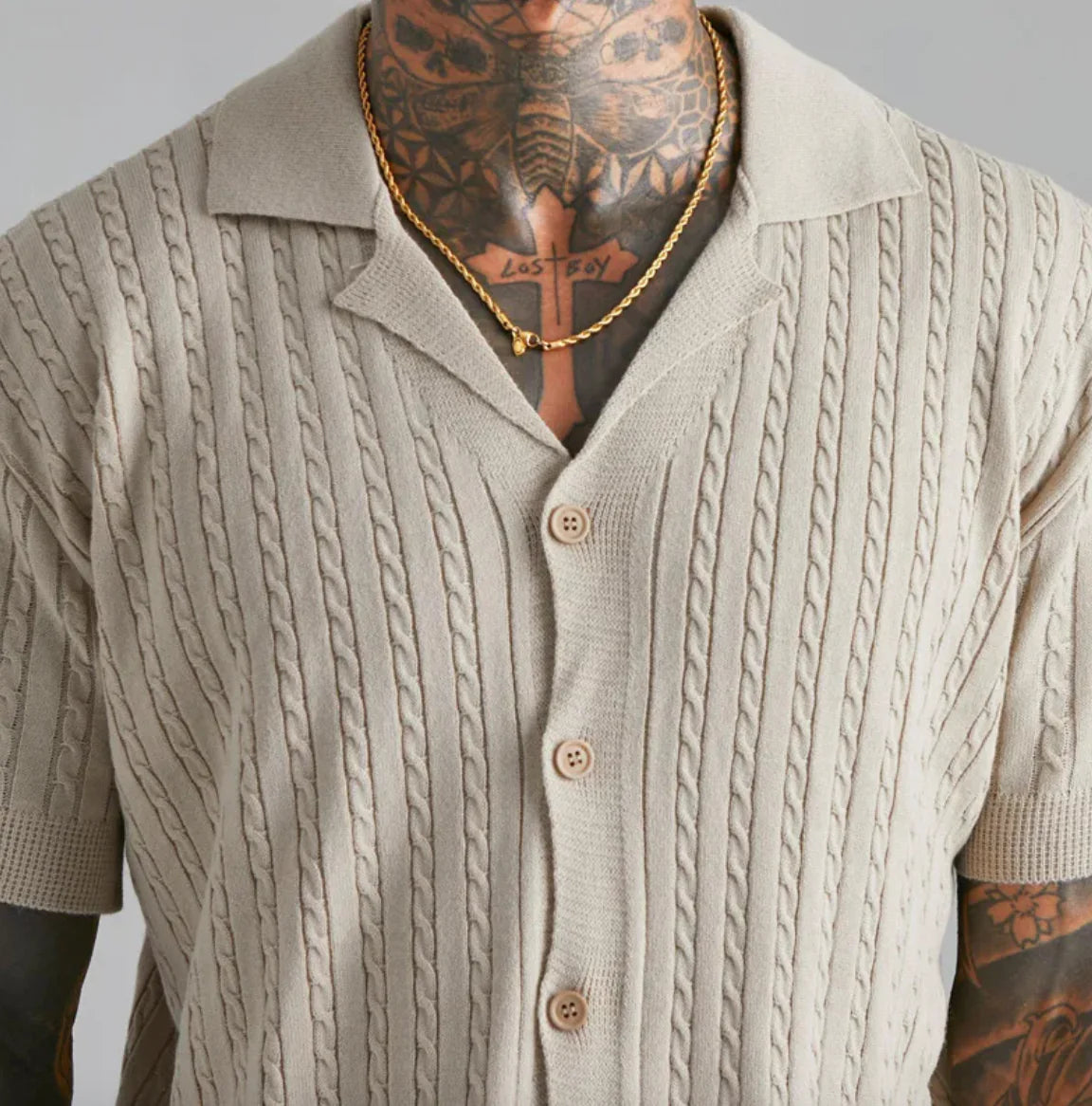 MEN'S KNIT BUTTON-UP SHIRT