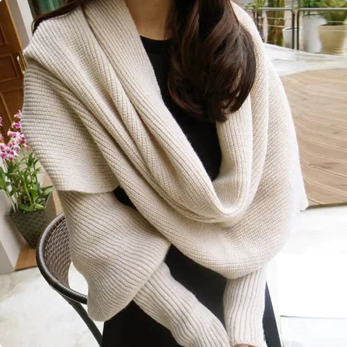 COZY KNIT WOOL SLEEVED SCARF SHAWL